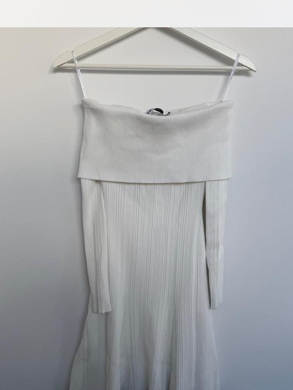 Self Portrait Off-Shoulder White Ribbed Knit Dress